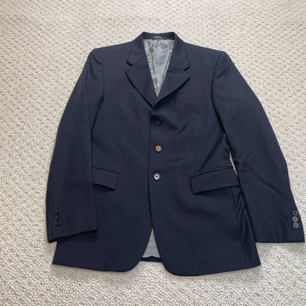 Hart Schaffner Marx Blazer Suit Jacket Mens 38 Navy Blue Extra Fine Italian Wool